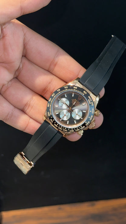 Daytona | Rose | Black Pvc Strap | White Chrono | Black Dial