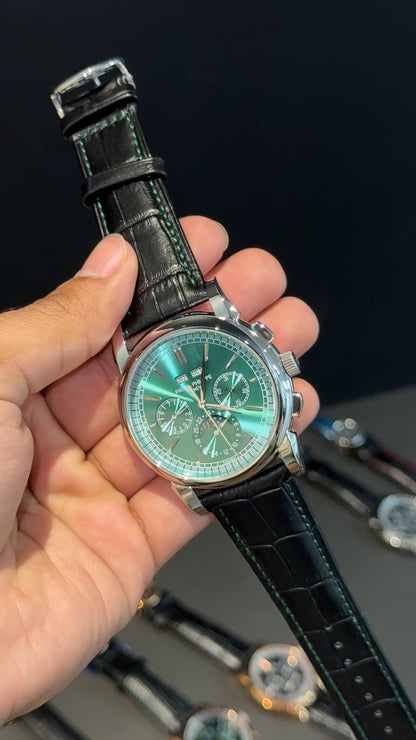 Patek Century | Auto | Olive Green  Index Dial | Black leather strap
