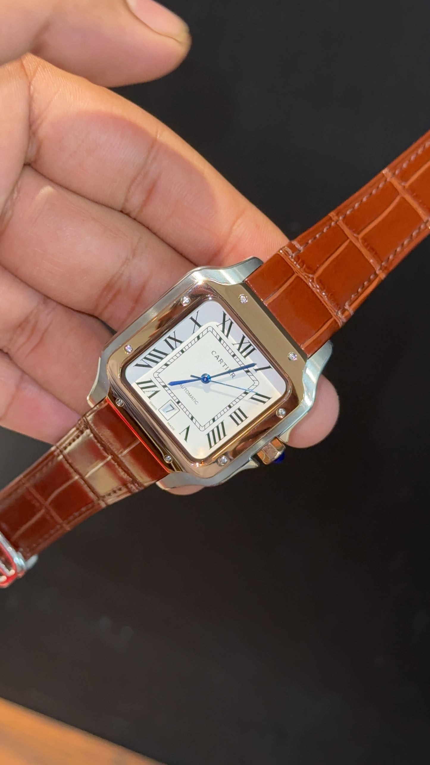 Cartier Santos | Rose TT Case | Brown Strap | White Dial - twentyfour