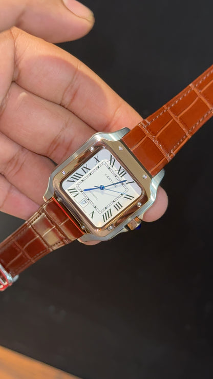 Cartier Santos | Rose TT Case | Brown Strap | White Dial - twentyfour