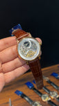 Patek Rose | Moonphase | Pendulum | Brown Leather Strap | Grey Yellow Machine | White Dial