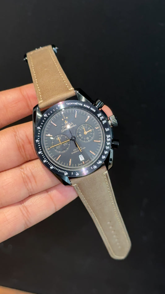 Omega Speedmaster | Black Bezel | Light Brown Strap | Black Dial - twentyfour