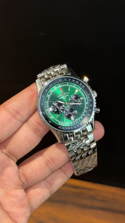 Brietling | Silver Jubilee Chain | Black Chrono | Green Dial