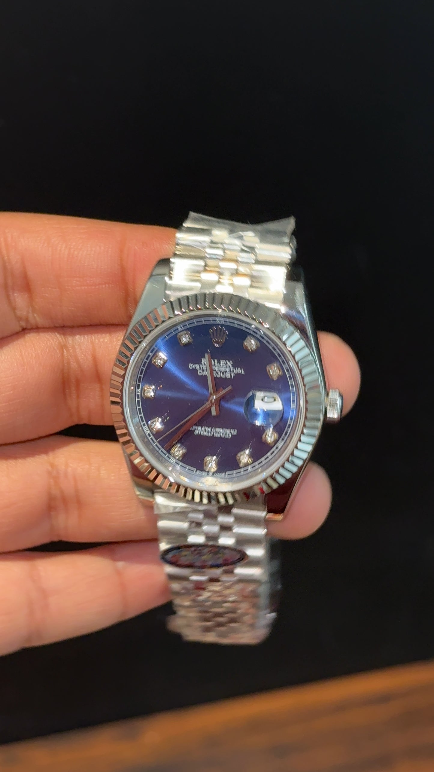 Premium DatejJust | Silver Chain | Diamond Digit | Blue Dial