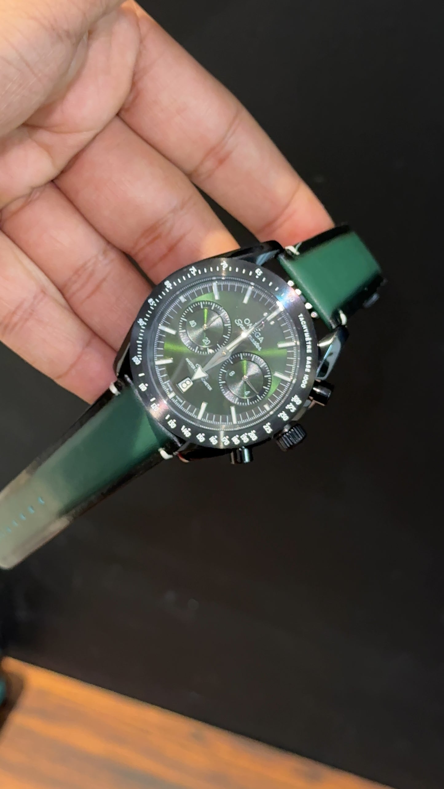 Omega Speedmaster | Black Bezel | Chrono | Green Black Strap | Greenish Dial - twentyfour