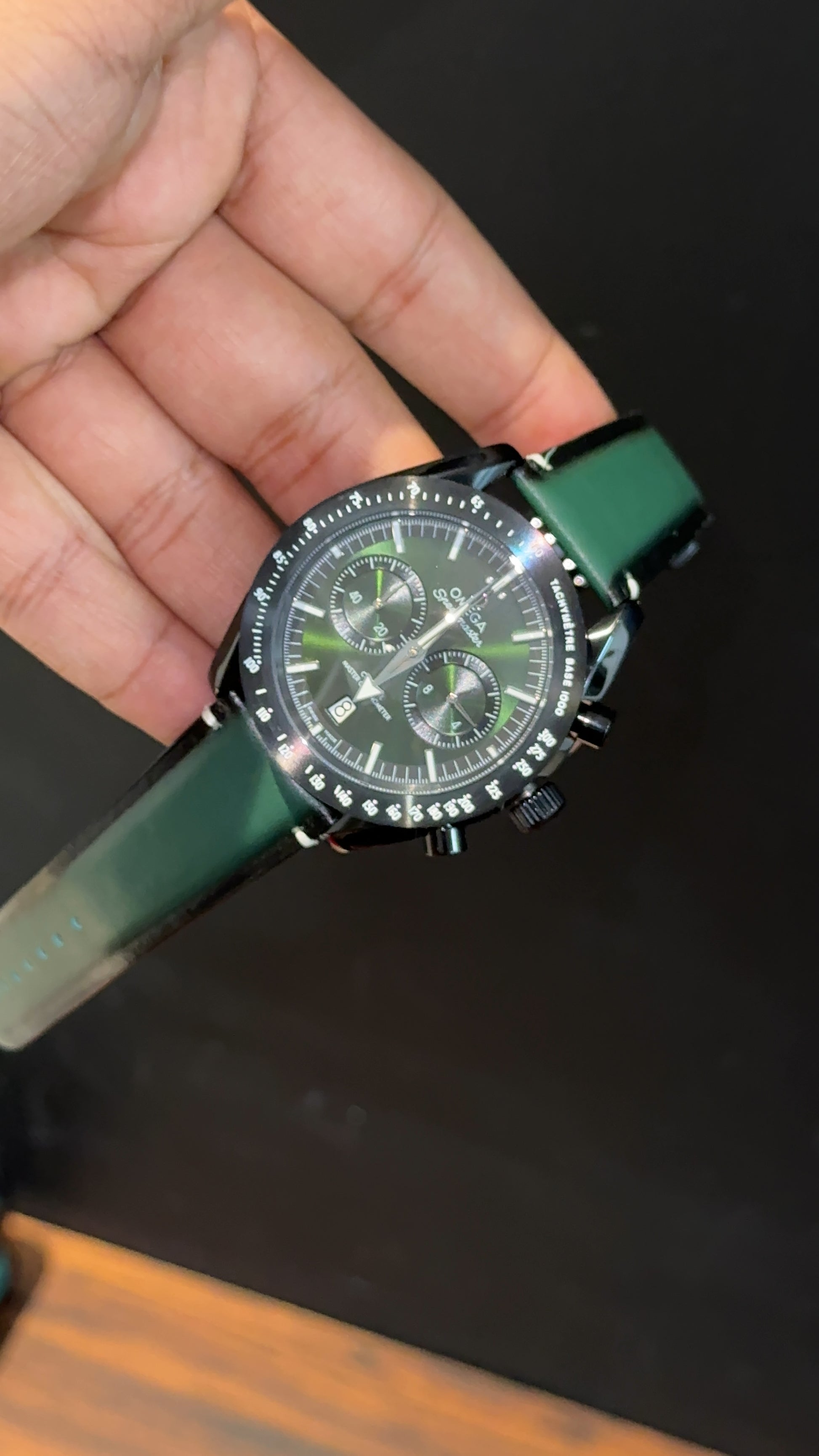 Omega Speedmaster | Black Bezel | Chrono | Green Black Strap | Greenish Dial - twentyfour