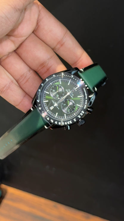 Omega Speedmaster | Black Bezel | Chrono | Green Black Strap | Greenish Dial - twentyfour