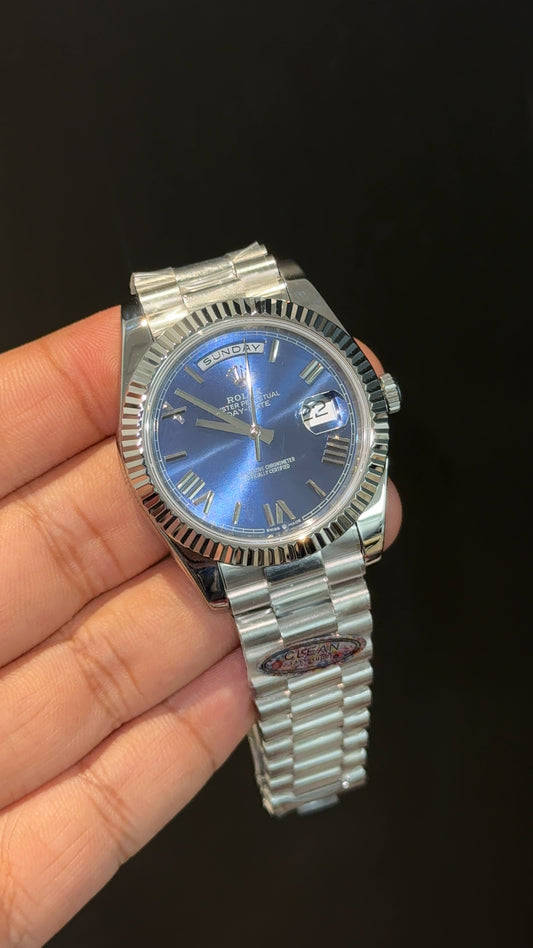 Premium Daydate | Silver Chain | Blue Roman Dial