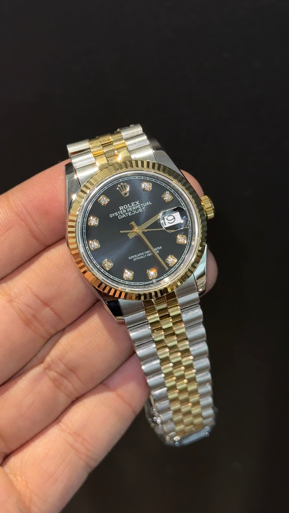 Premium DateJust | 36mm | Gold Two Tone | Black Diamond Dial