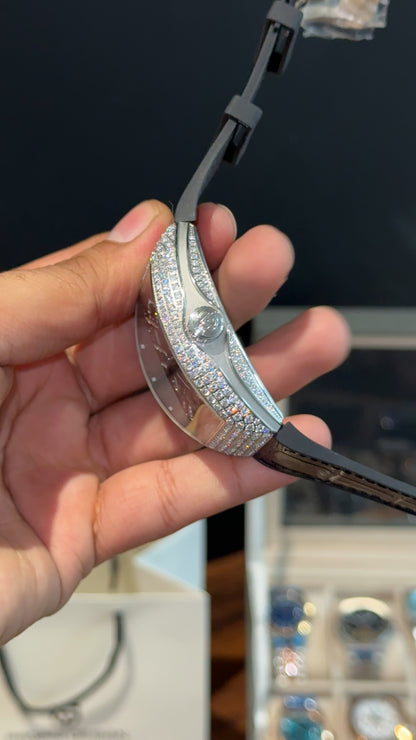 Premium Franck Muller | Curvex Skeleton | Silver Pearl Case | Black Leather Strap | Black Dial