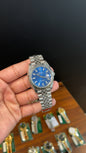 Premium Datejust | 40mm | Silver Chain | Blue Textured Dial