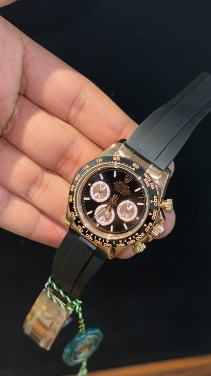 Daytona | Rose | Pvc Strap | Chr | Black Dial