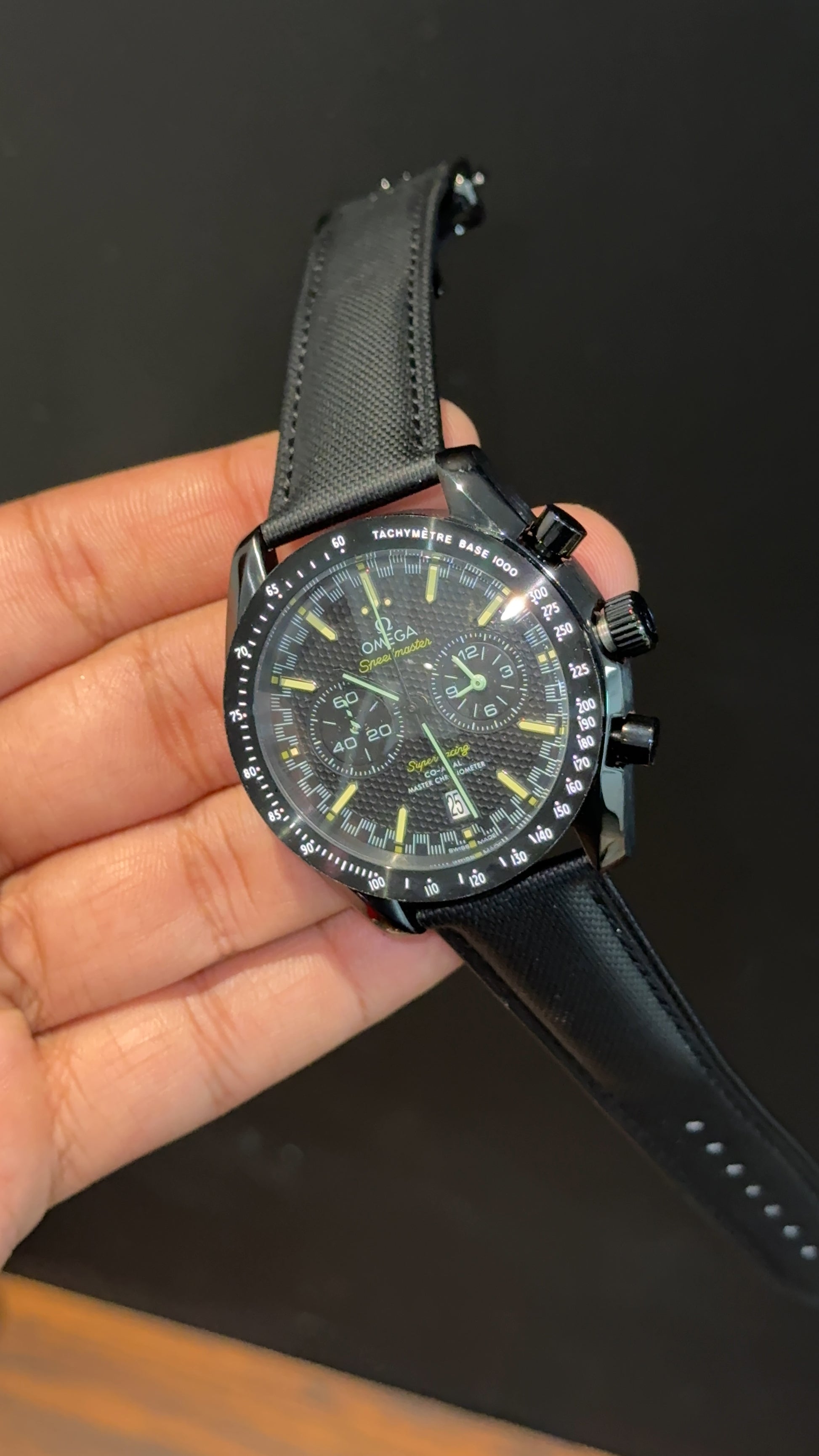 Omega Speedmaster | Black Bezel | Chrono | Black Strap | Neon Digits | Black Dial - twentyfour