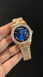 Daydate | Diamond Bezel | Rose Chain | Gradient Blue Dial