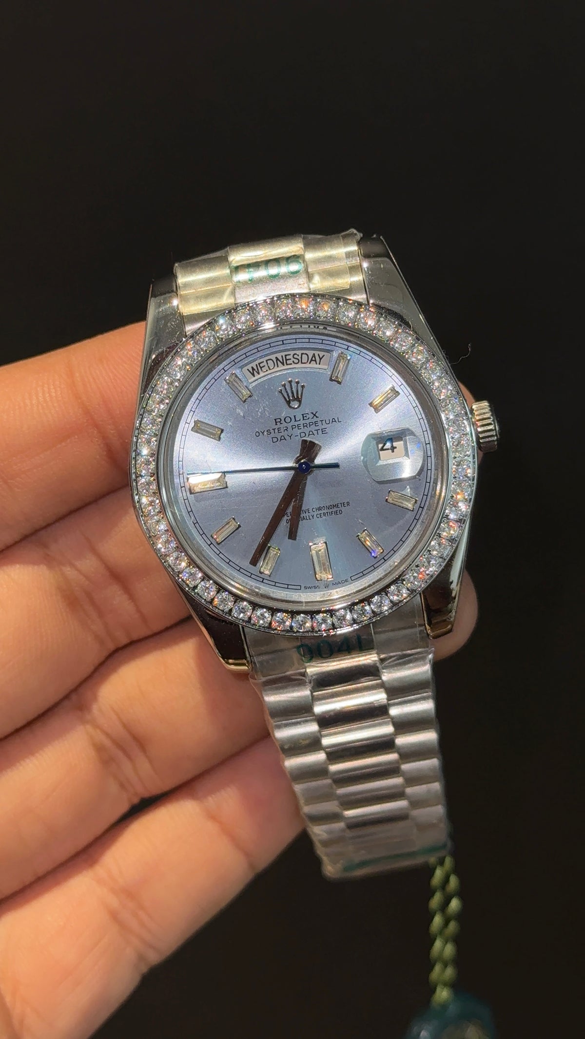 DayDate | Diamond Bezel | Silver Chain | Tiffany Pearl Dial