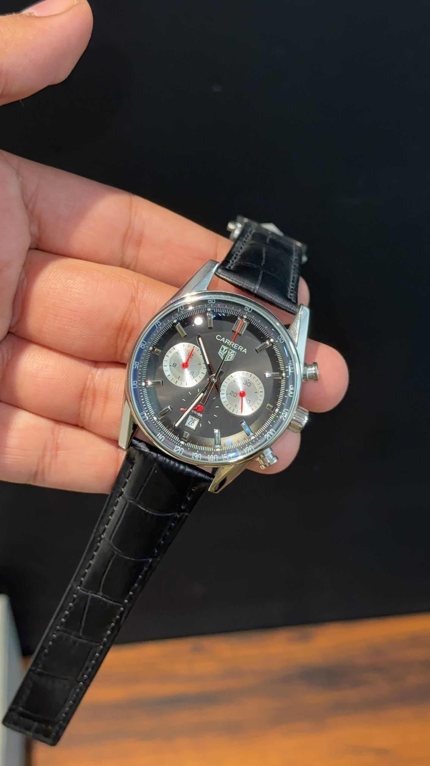 Tag Carrera | Black  Strap | Silver Bezel | White Chrono | Black Dial