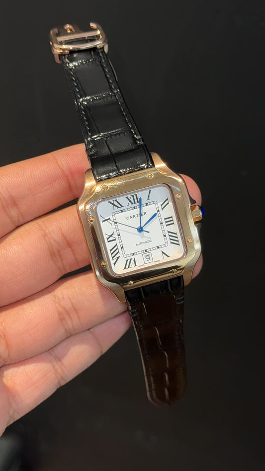 Cartier Santos | Rose Case | Black Strap | White Dial - twentyfour
