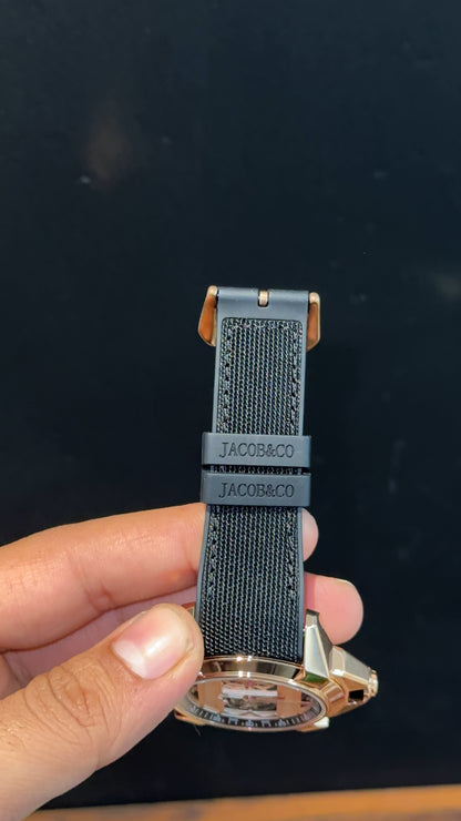 Jacob And Co | Rose Case | CR7 Edition | Black Leather Strap | Pendulum | Rose Machine Dial