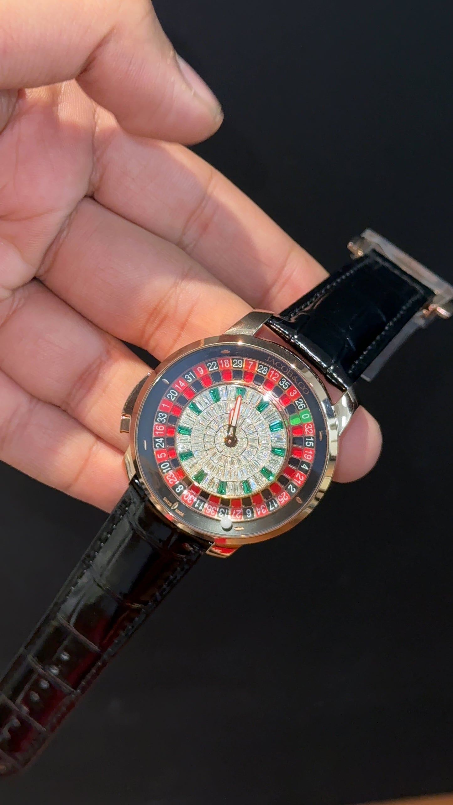 Executive Jacob And Co | Rose Case | Casino Tourbillon Edition | Black Leather Strap | White Diamond Dial - twentyfour