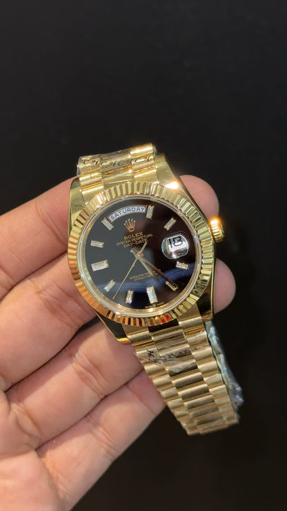 Premium Daydate | Gold Chain | Black Meteorite Dial