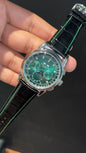 Patek Century | Auto | Silver Case | Green Diamond Dial | Black Leather Strap - twentyfour