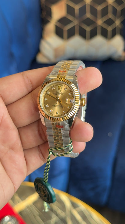 Datejust 27mm tt gold dial diamond digit jubilee chain