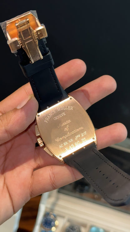 Premium Franck Muller | Vanguard Chronograph Edition | Rose Diamond Case | Black Leather Strap | Rose Pearl Dial