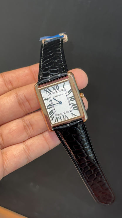 Cartier Tank | Rose | Black Leapord Strap | White Dial