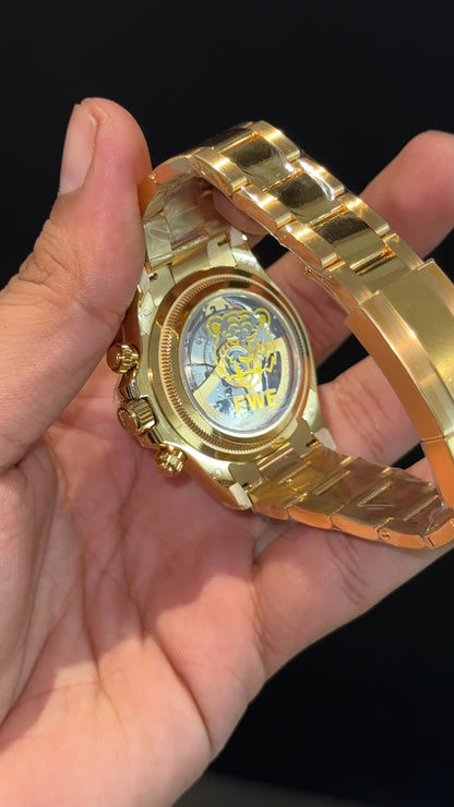 Premium Daytona Panda  Le Mans | Gold Chain | Chrono | Black Dial