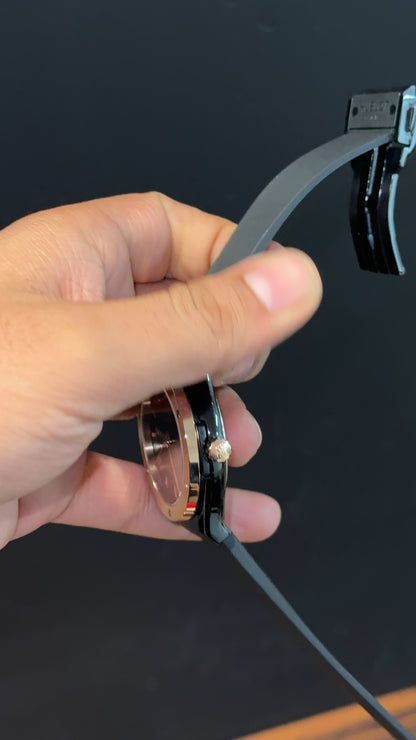 Hublot Auto | Rose Case | Black Strap | Black Textured Dial