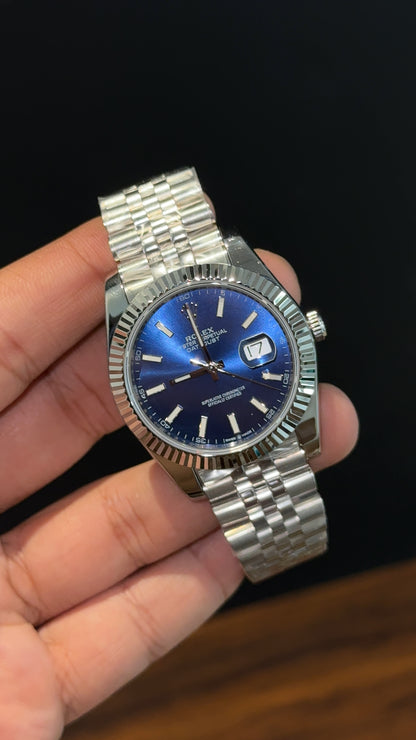 Premium Datejust | Silver Chain | Blue Dial