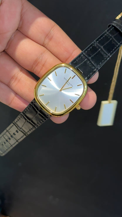 Pp Ellipse | Gold Case | Black Leather Strap | White Ebony Dial
