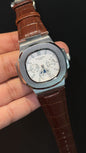 Pp Auto | Moonphase | Chrono | Silver Case | Brown Leather Strap | White Dial