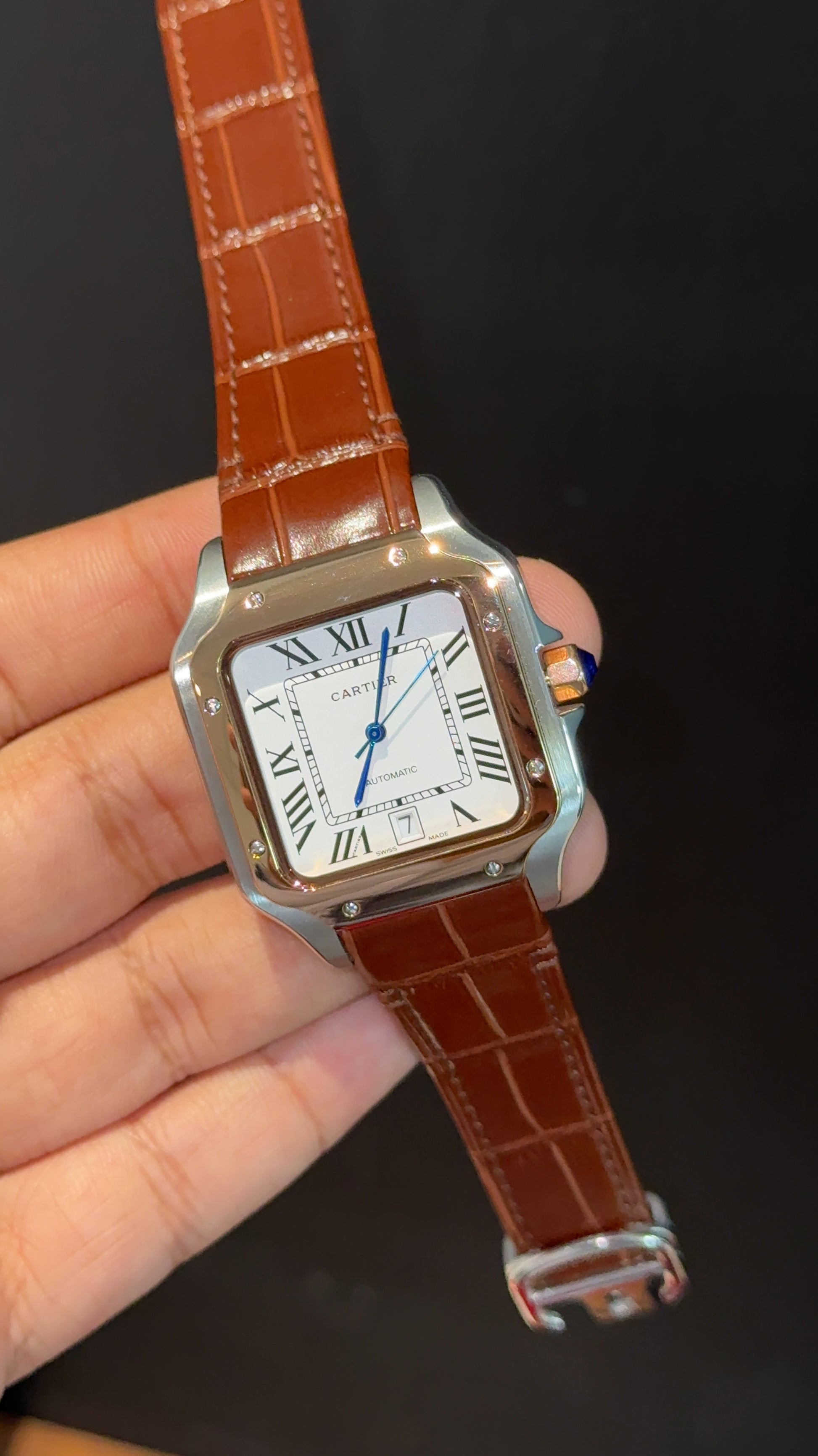 Cartier Santos | Rose TT Case | Brown Strap | White Dial - twentyfour