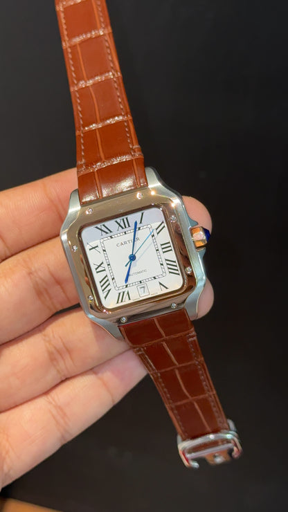 Cartier Santos | Rose TT Case | Brown Strap | White Dial - twentyfour