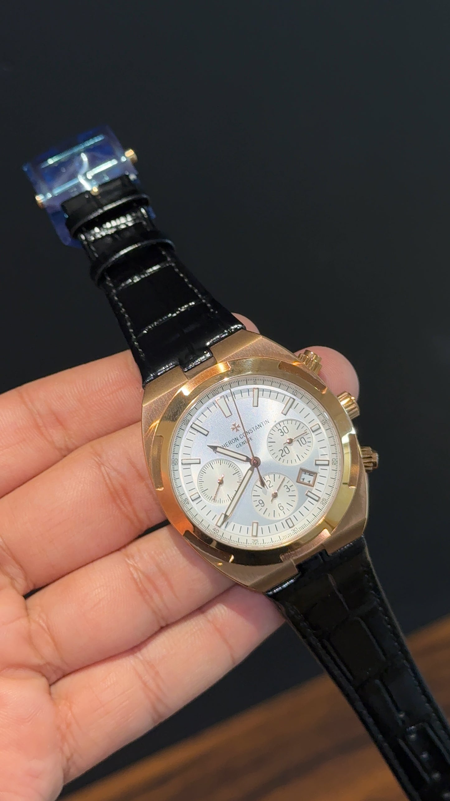 Vacheron Constantin | Rose | Black Leather Strap | Chrono | White Dial