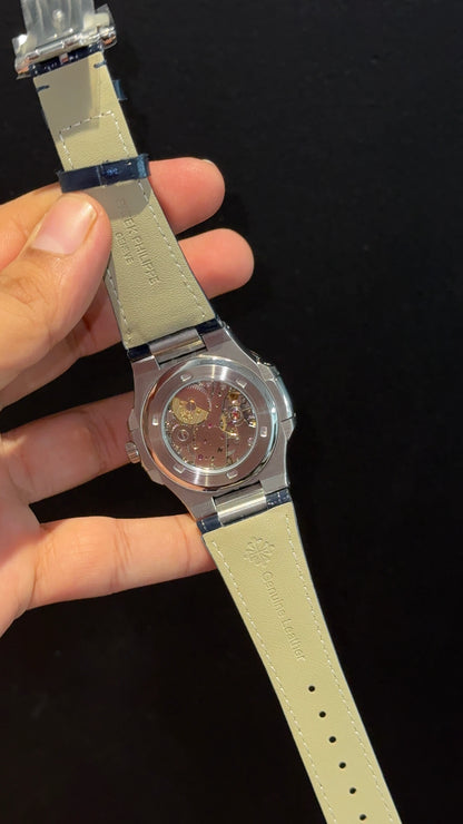 Pp Auto | Silver Case | Blue Strap | Moonphase | Sub Blue Dial