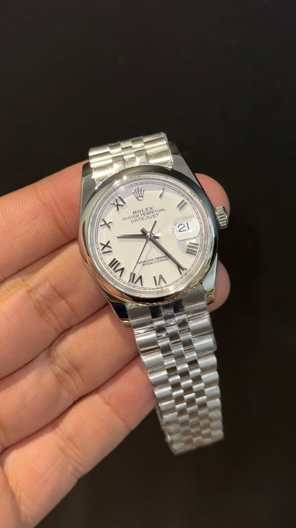 Premium DateJust | Plain Bezel | 36mm | Silver Chain | White Index Dial