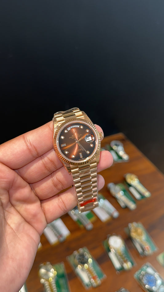 Premium Daydate | 36mm | Rose Chain | Gradient Choco Diamond  Dial
