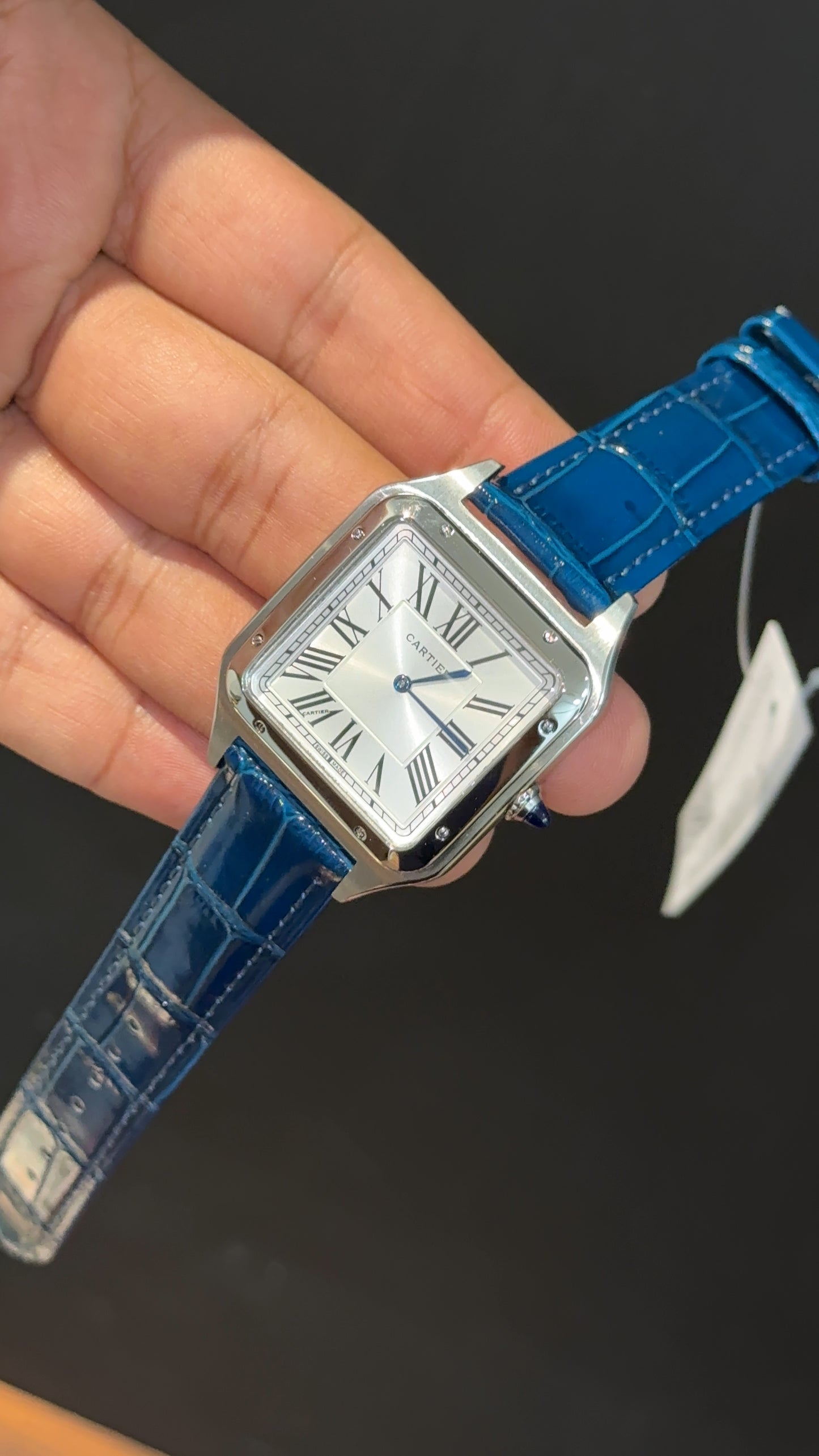 Cartier Santos | Silver Case | Blue Dumont Strap | White Dial