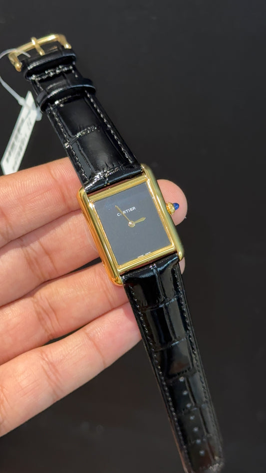 Cartier Tank | Gold | 36mm | Black Leather Strap | Black Dial - twentyfour