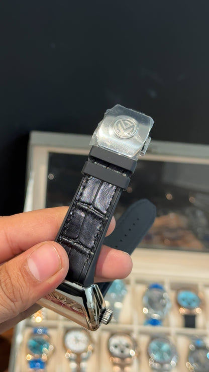 Premium Franck Muller | Vanguard Edition | Silver Case | Black Strap | All Black Dial