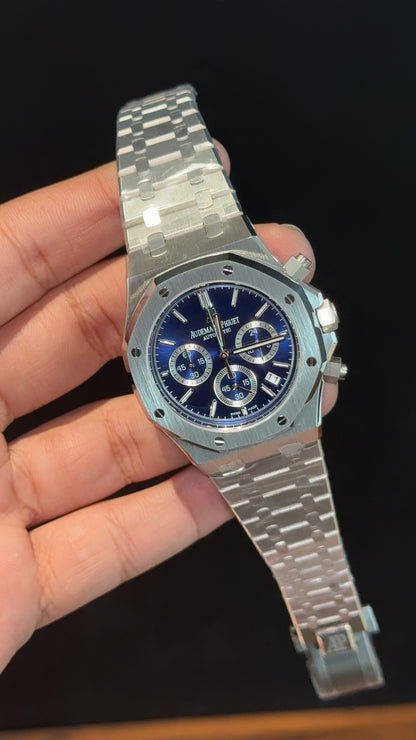 AP | Chrono | Silver Chain | Blue Plain Dial - twentyfour