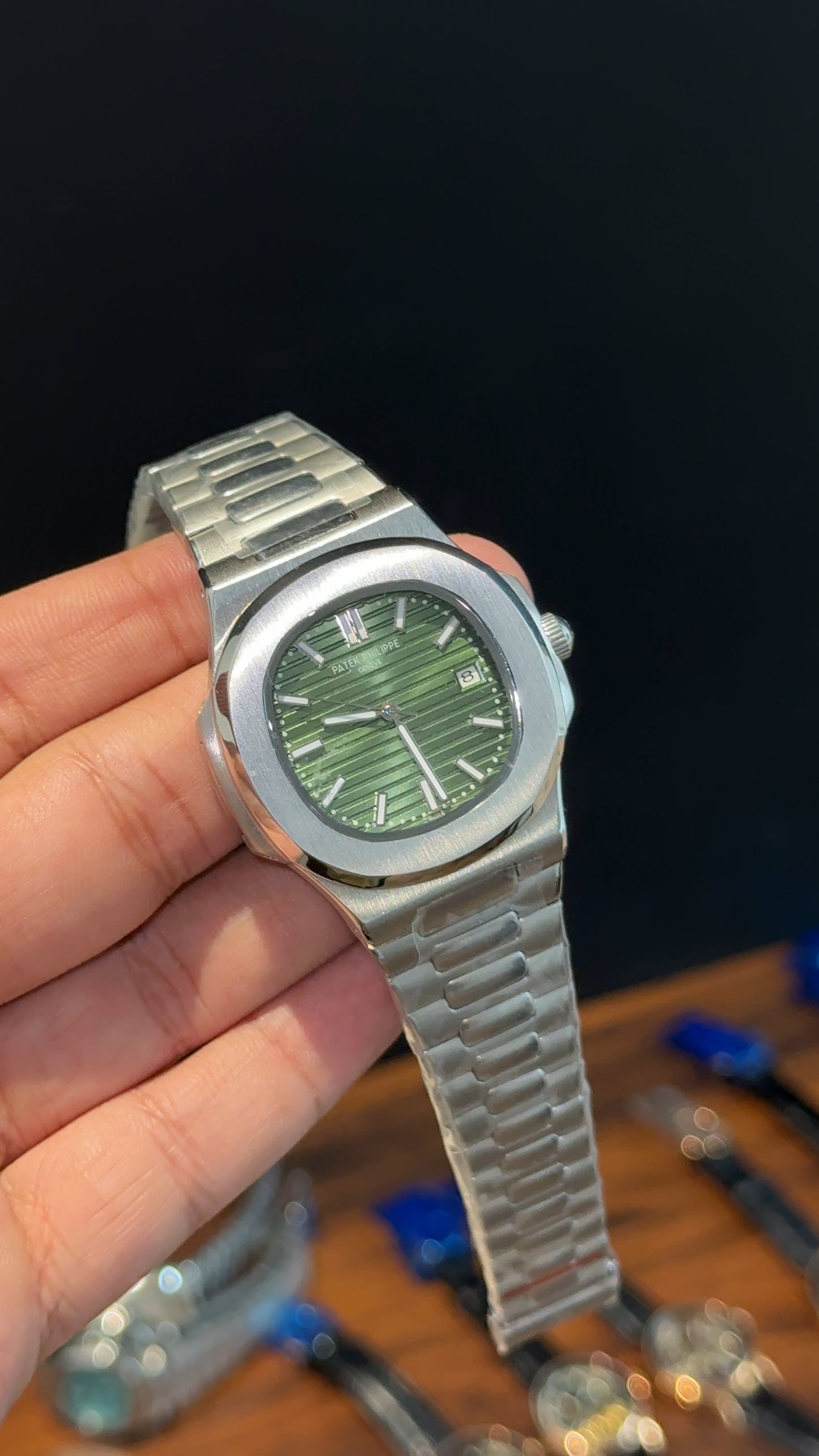 PP Auto | Silver Chain | Olive  Green Dial