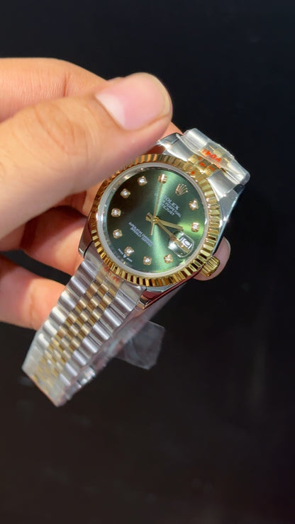 Datejusy | 36mm | Gold Two Tone  | Green Diamond Dial