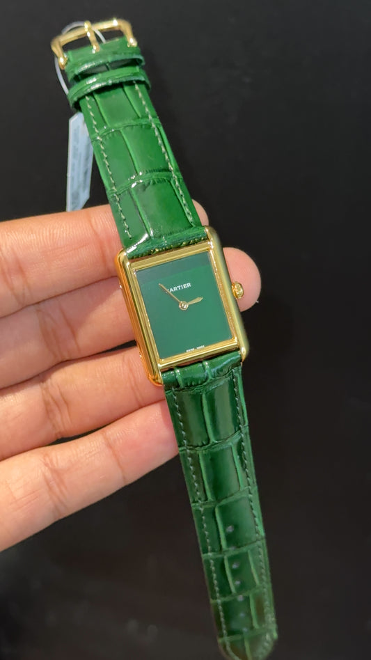 Cartier Tank | Gold | 36mm | Green Leather Strap | Green Dial - twentyfour