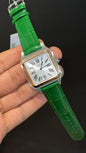 Cartier Santos | Rose Two Tone Case | Green Dumont Strap | White Dial
