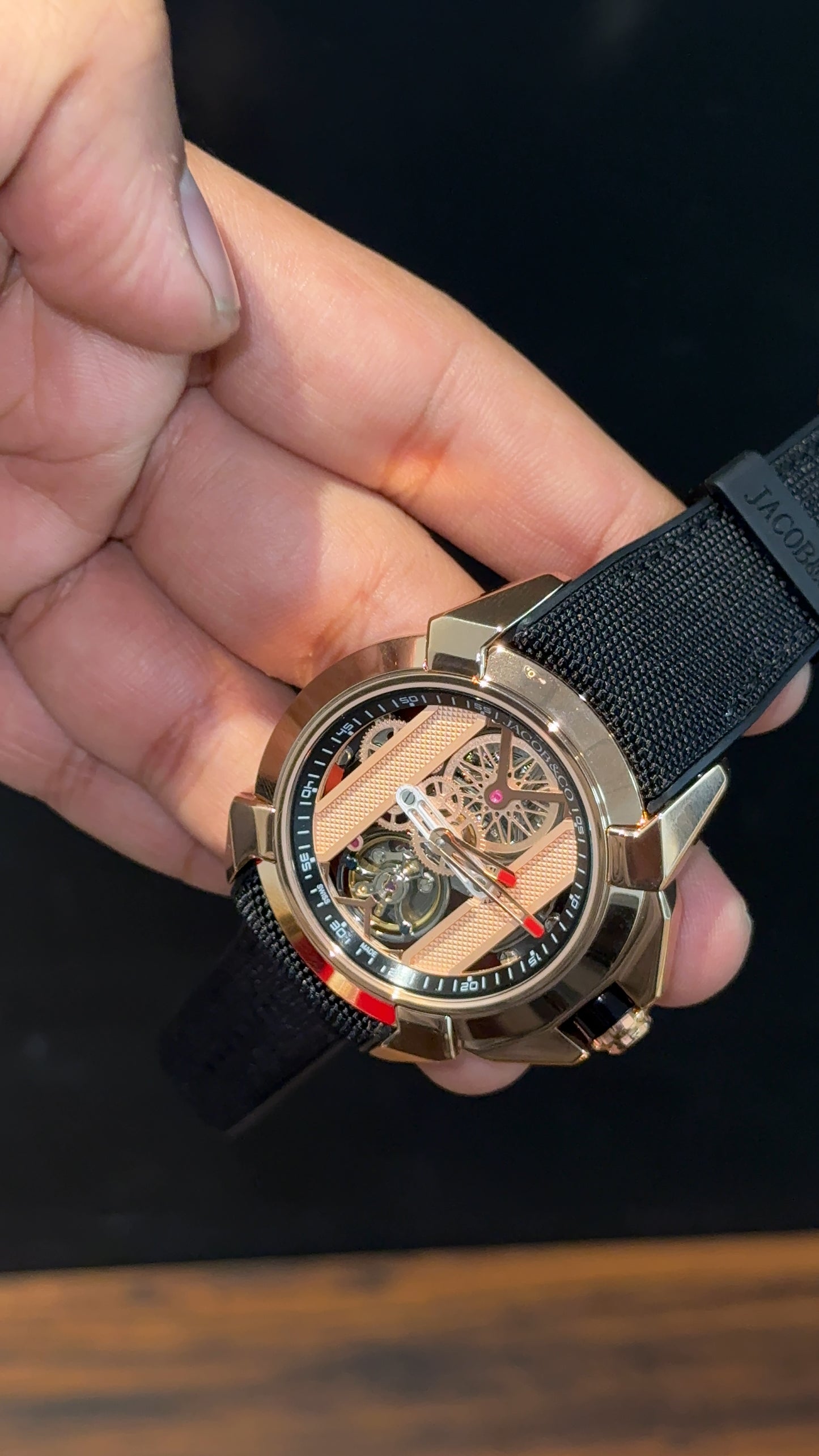 Jacob And Co | Rose Case | CR7 Edition | Black Leather Strap | Pendulum | Rose Machine Dial