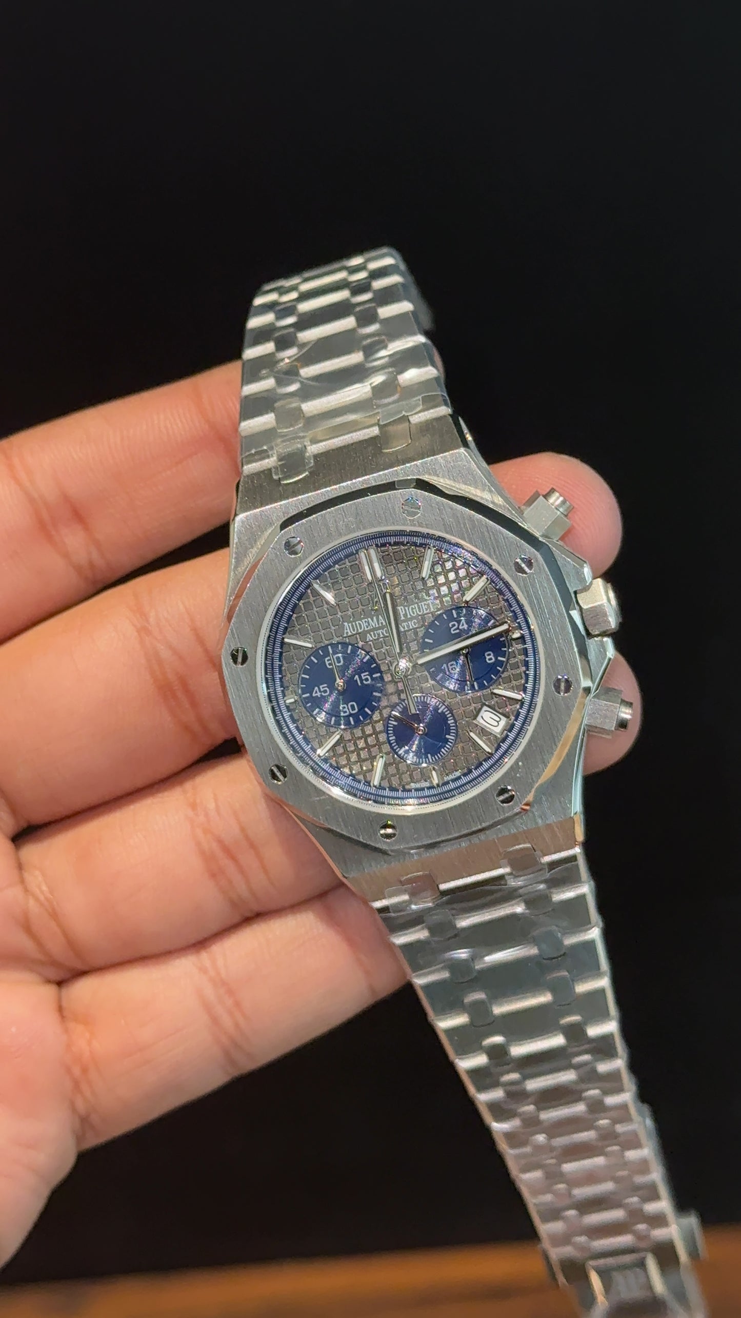 AP | Blue Chrono | Silver Chain | Grey Box Dial - twentyfour