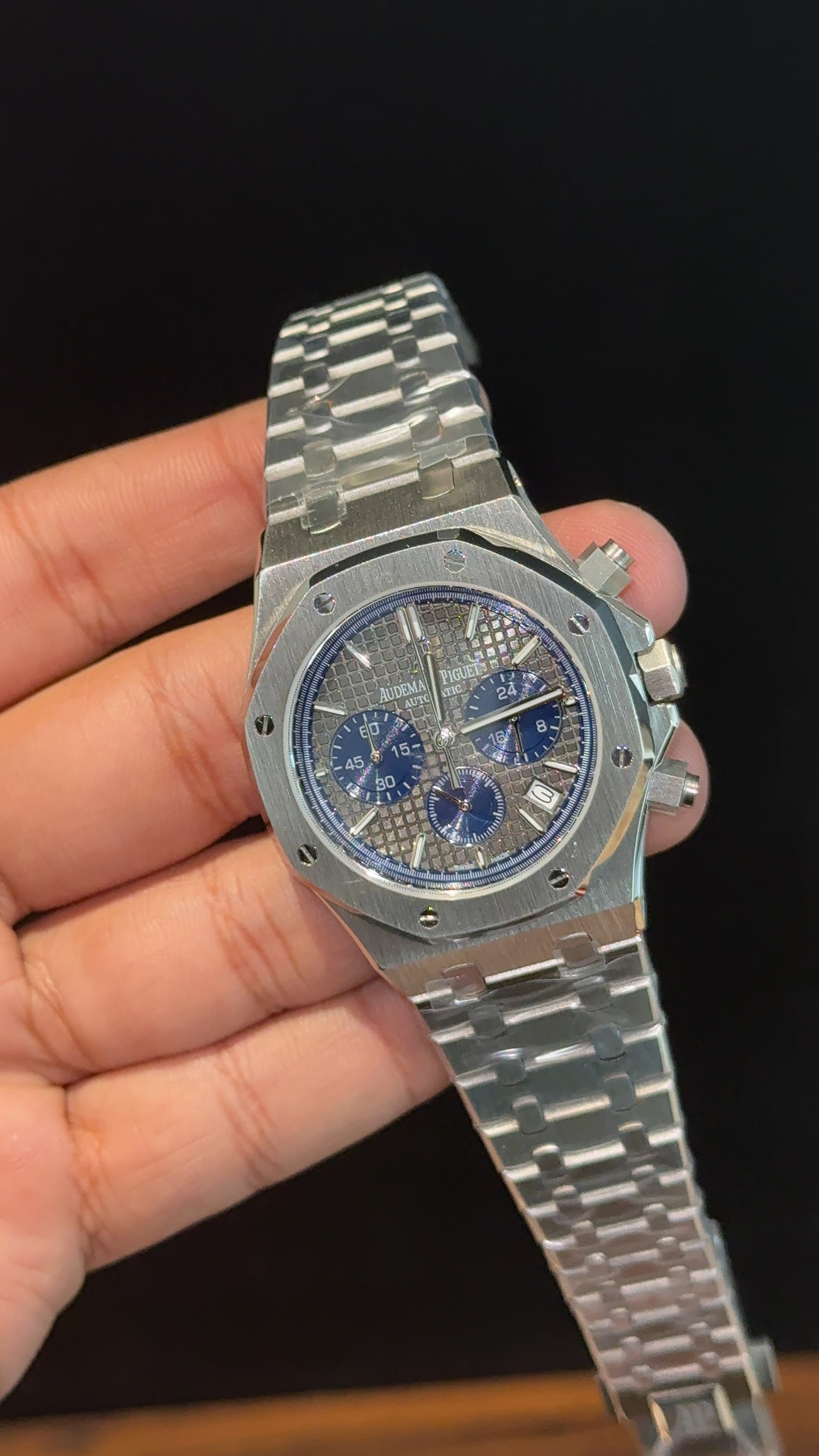 AP | Blue Chrono | Silver Chain | Grey Box Dial - twentyfour